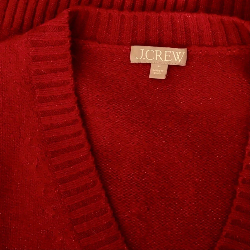 J. CREW Relaxed V Neck Pullover Sweater‎ Solid Red Merino Wool Alpaca Medium